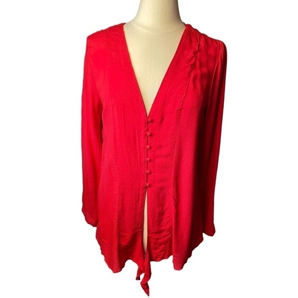 Silence + Noise Urban Outfitters NEW Red Flowy Blouse V-neck Women’s Size Large - Picture 1 of 10